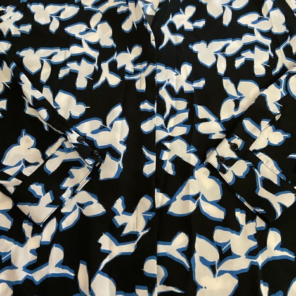 Halogen Button Down Blouse V-Neck Black White Blu… - image 8